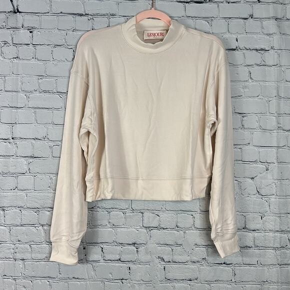 LESJOUR! The Mock Neck Long Sleeve T-shirt Creme Large NWT* - Picture 2 of 4